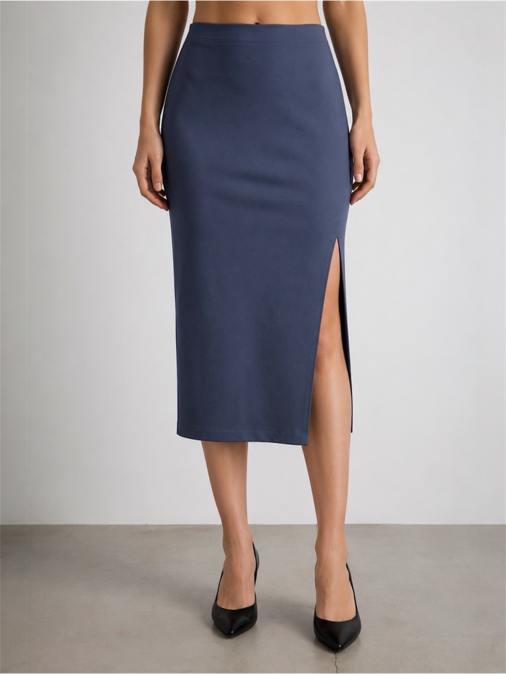 Aritzia Babaton Pencil Slit Midi Skirt Dive Plongeon Blue Ponte Stretch 00 NWT